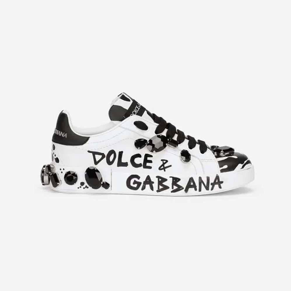 Dolce Gabbana D&G Calfskin Portofino Sneakers with Embroidery for Unisex