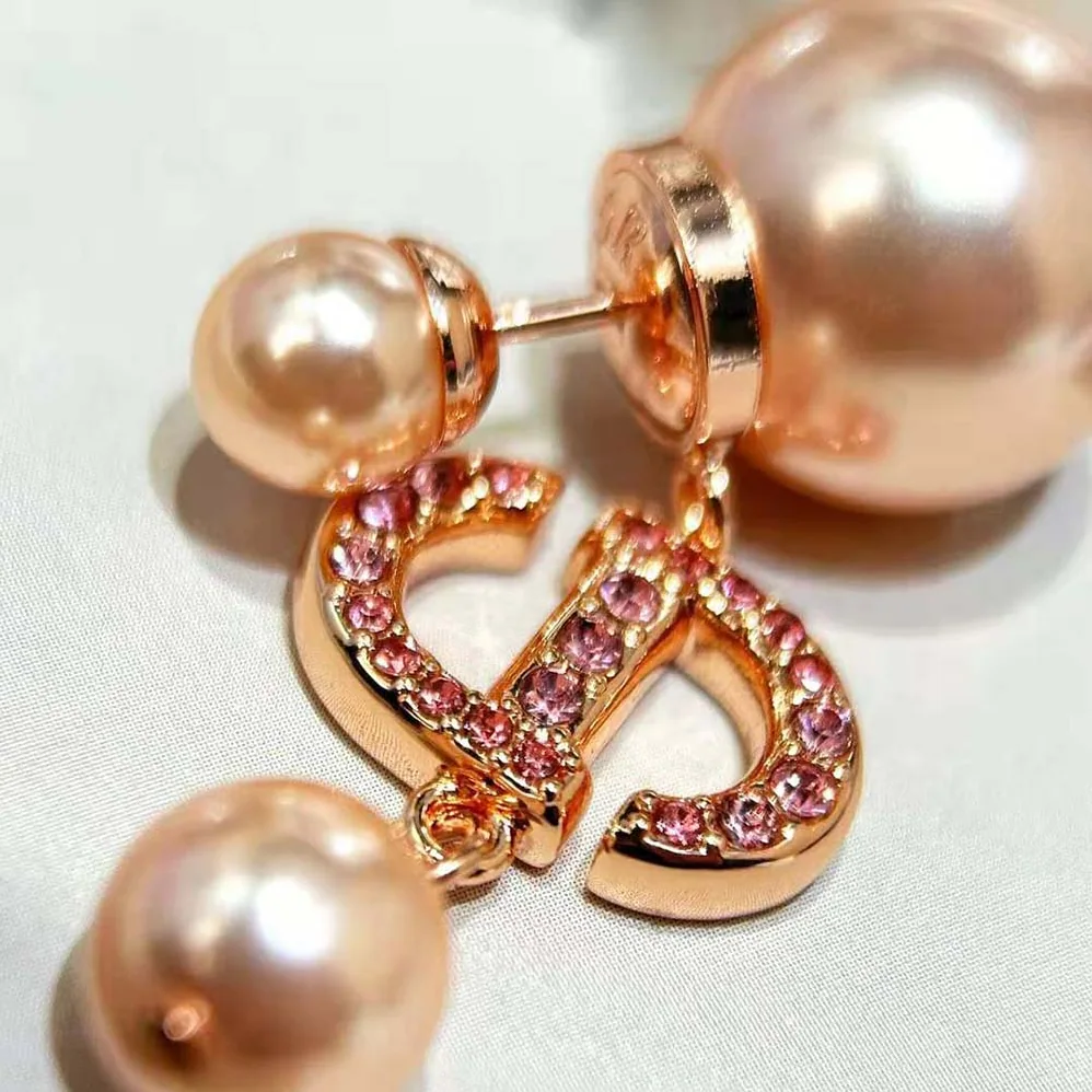 Dior Tribales Earrings Pink-Finish Metal with Pink Resin Pearls and Crystals for Women