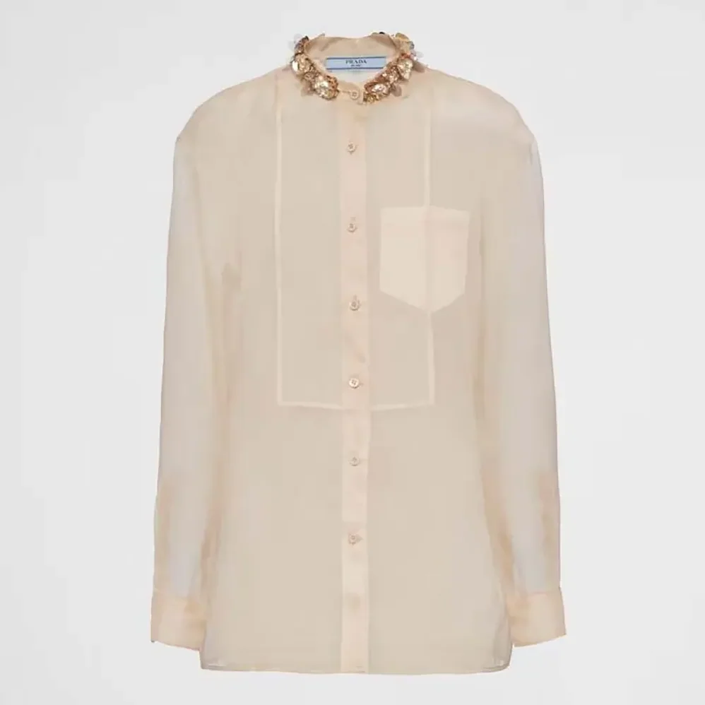 Prada Embroidered Organza Shirt for Women
