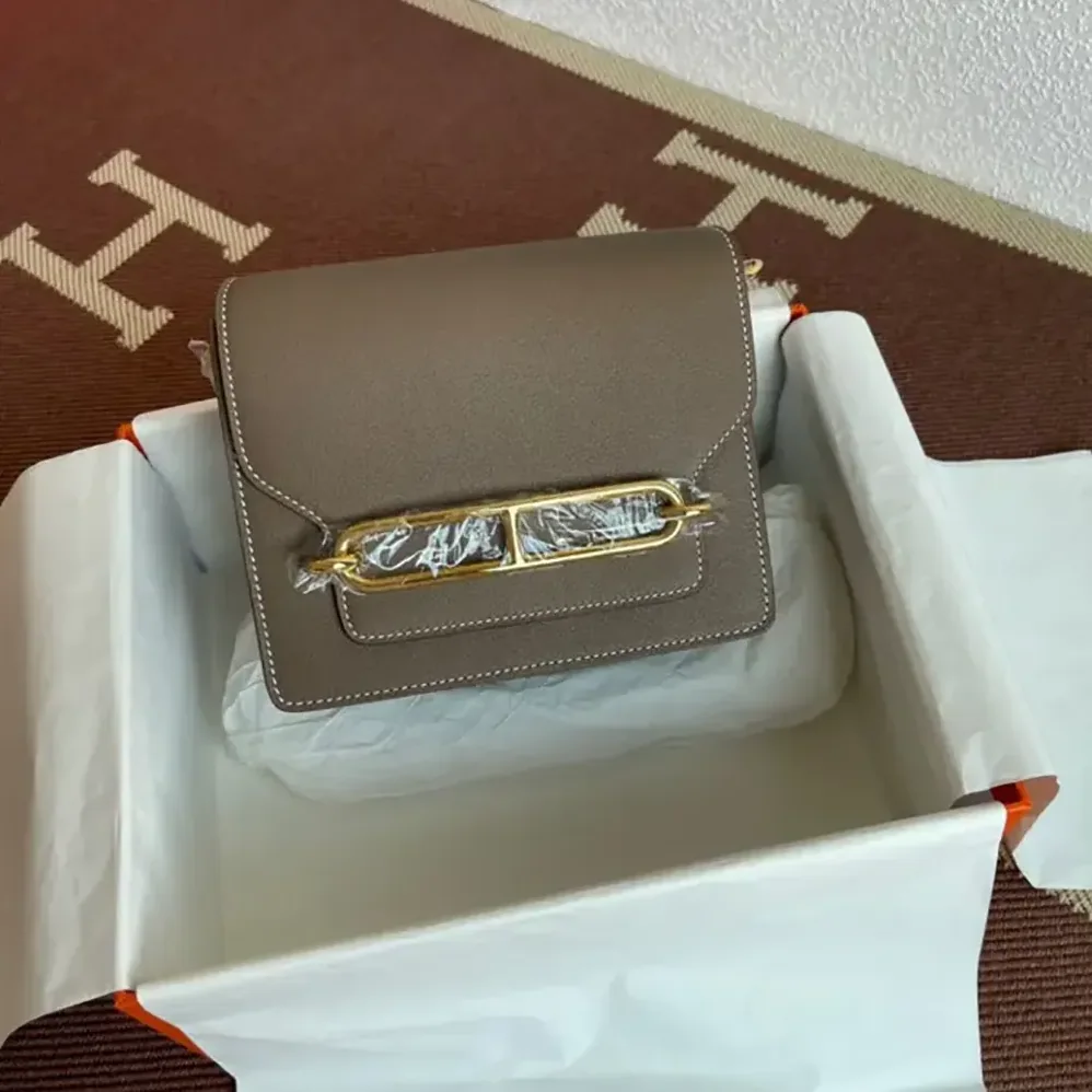 Hermes Roulis Mini Bag in Evercolor Calfskin for Women in Gray/Gold