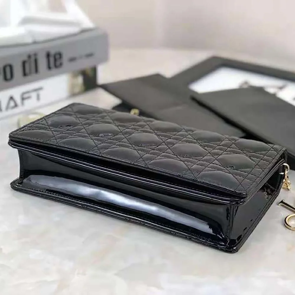 Dior Lady Dior Pouch Patent Cannage Calfskin in Black