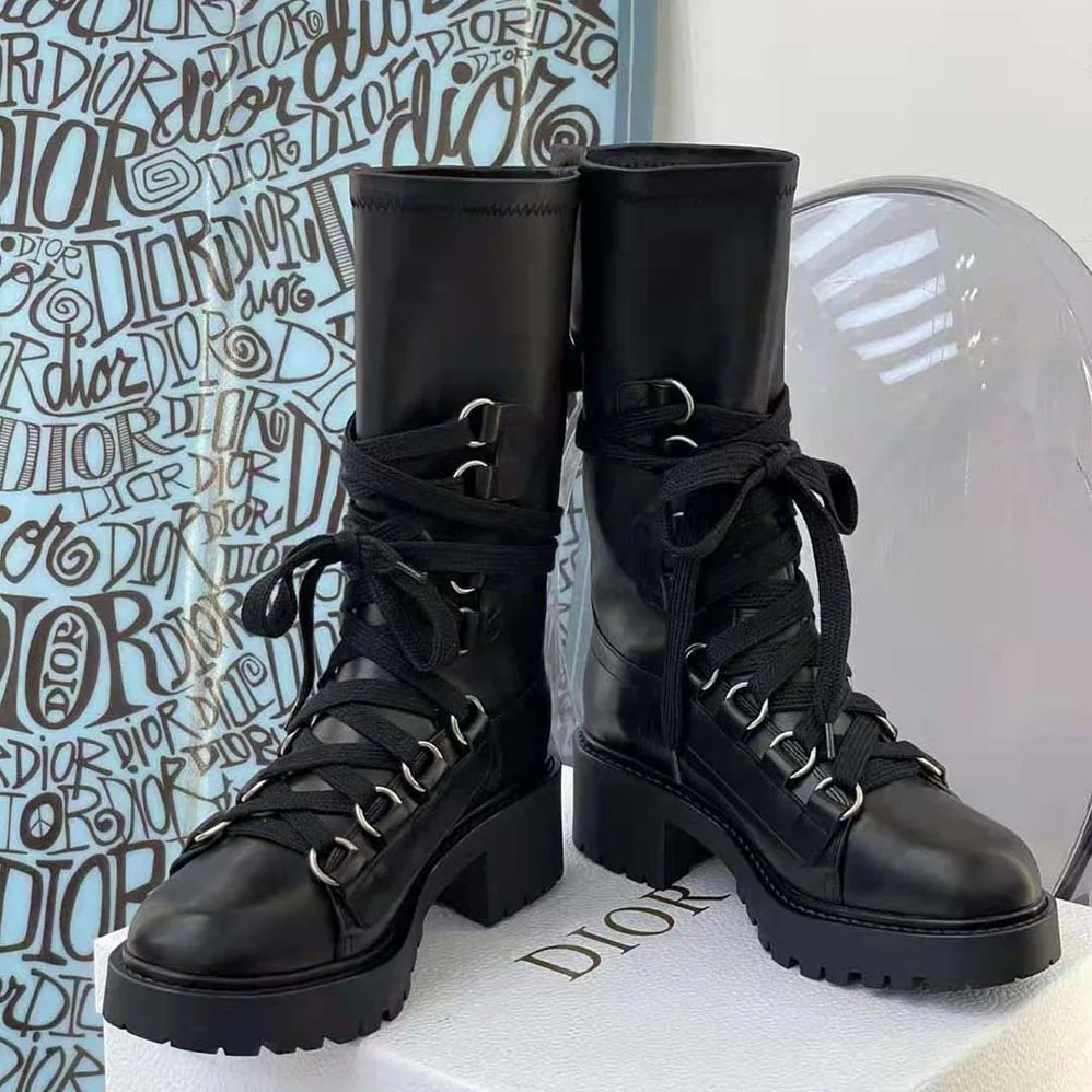 Dior D-Fight Ankle Boot Black Lambskin for Women
