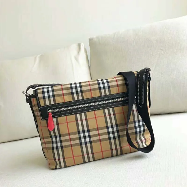 Burberry Large Leather Trim Vintage Check Messenger Bag for Men