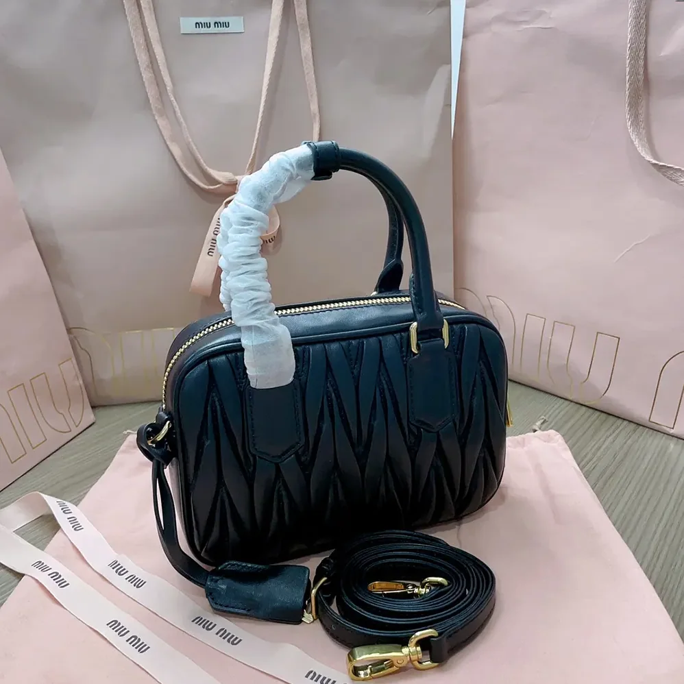 Miu Miu Arcadie Matelassé Nappa Leather Bag for Women in Black Miu Miu Arcadie Matelassé Nappa Leather Bag for Women in Black