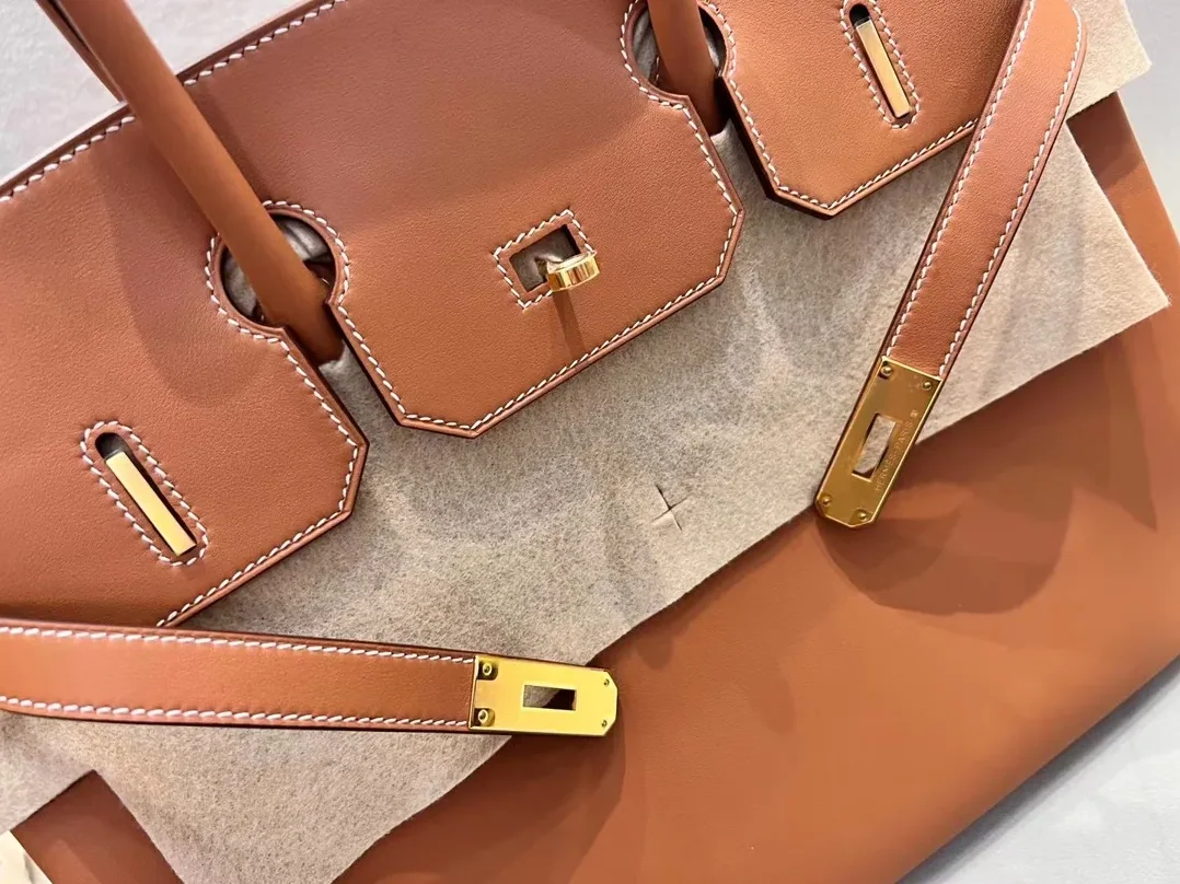 Hermes Brikin 35 Top Handle Bag in Brown Gold Hardware