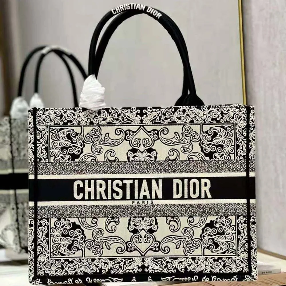 Dior Medium Dior Book Tote White and Black Dior Bandana Embroidery for Women