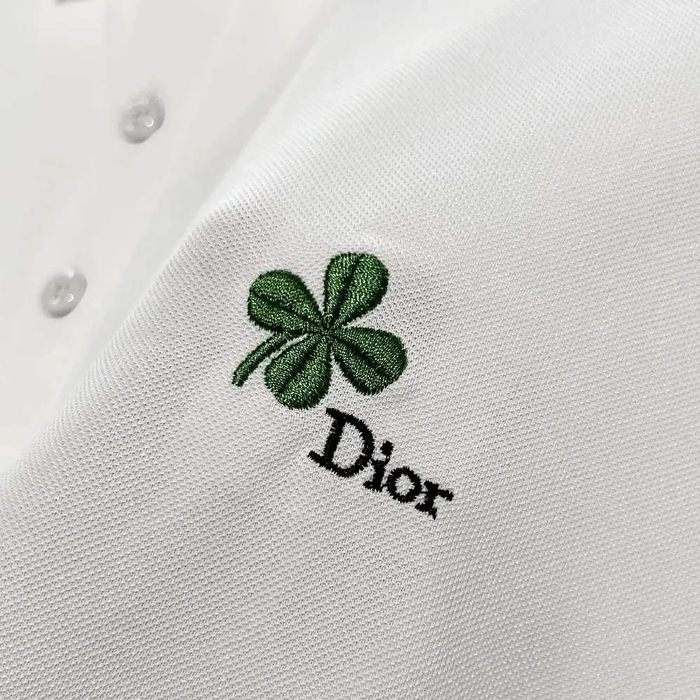Dior Polo Shirt with Dior Clover Embroidery White Cotton Piqué for Men Dior Polo Shirt with Dior Clover Embroidery White Cotton Piqué for Men