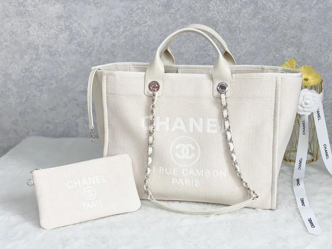 Chanel Shopping Small Tote Bag in Cream Silver Hardware