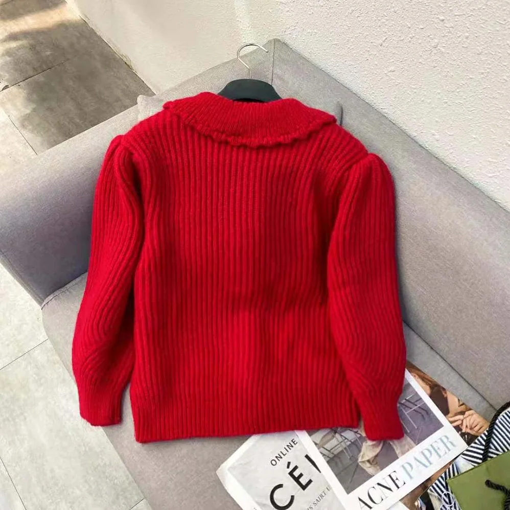 Celine Frilled Collar Cardigan in Silk and Mohair for Women in Red