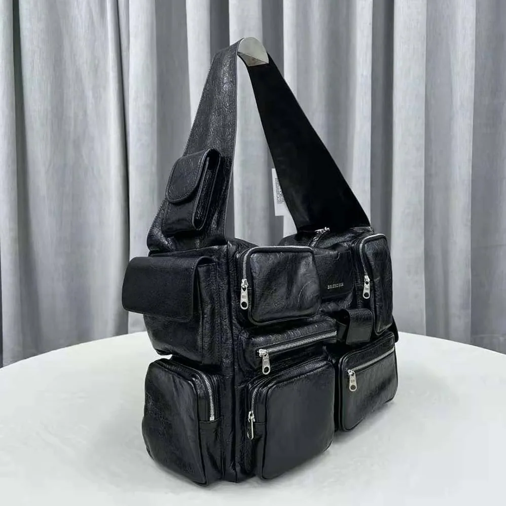 Balenciaga Superbusy Large Sling Bag in off Black Arena Lambskin for Women