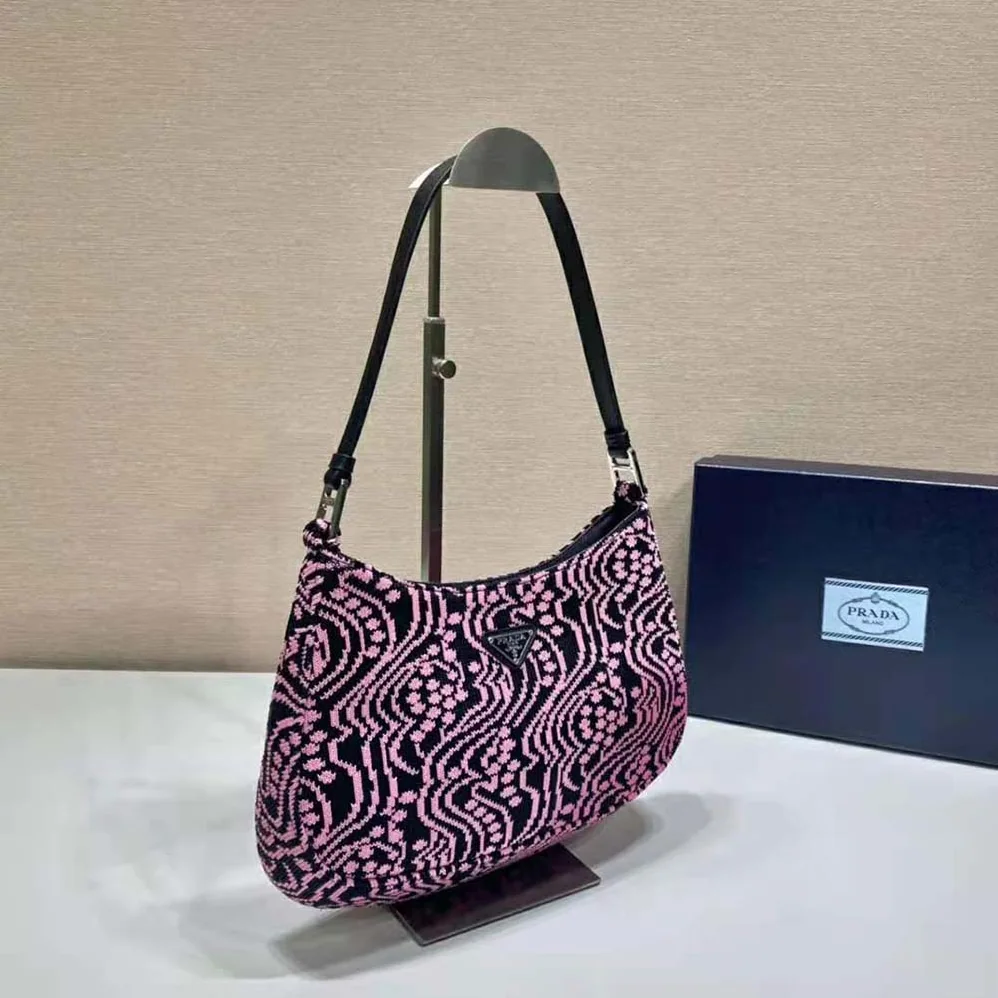 Prada Cleo Jacquard Knit and Leather Bag for Women in Pink
