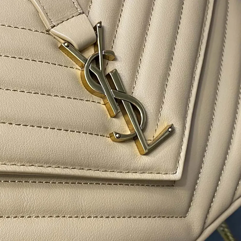Saint Laurent YSL College Medium in Quilted Leather for Women in Beige Saint Laurent YSL College Medium in Quilted Leather for Women in Beige
