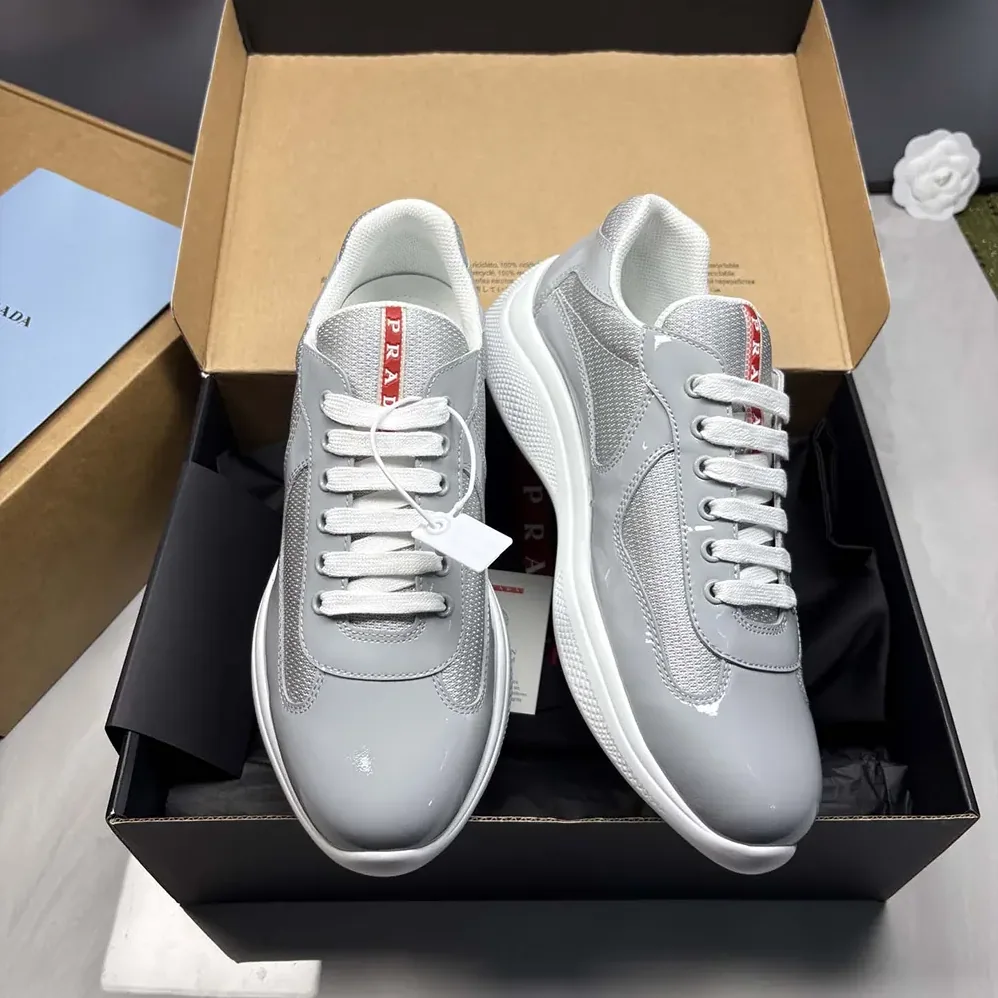 Prada America'S Cup Metallic Leather And Bike Fabric Sneakers for Unisex in Silver Prada America'S Cup Metallic Leather And Bike Fabric Sneakers for Unisex in Silver