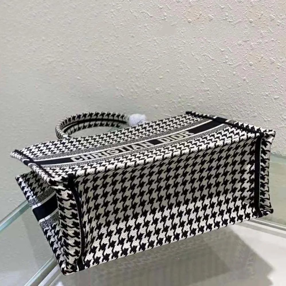 Dior Small Dior Book Tote Black and White Houndstooth Embroidery for Women Dior Small Dior Book Tote Black and White Houndstooth Embroidery for Women