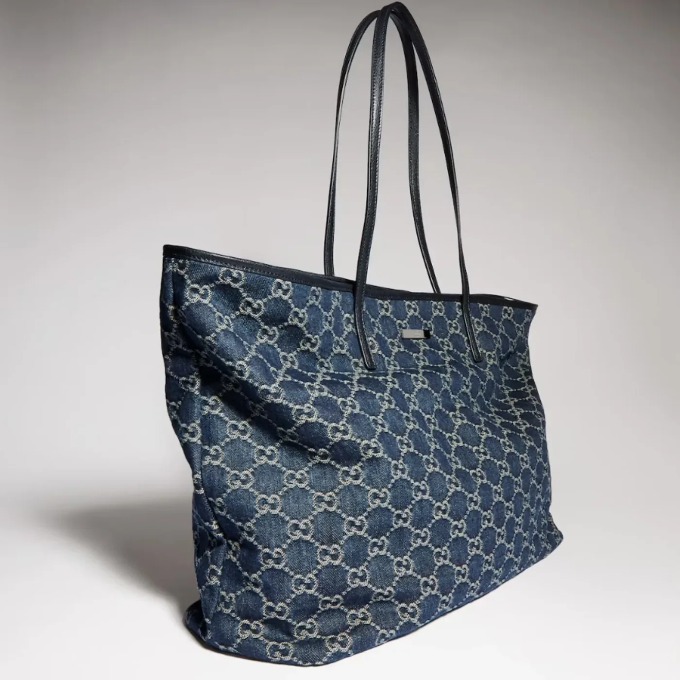 Gucci Tribeca Large Tote Bag / Dark Blue Denim Palladium Hardware