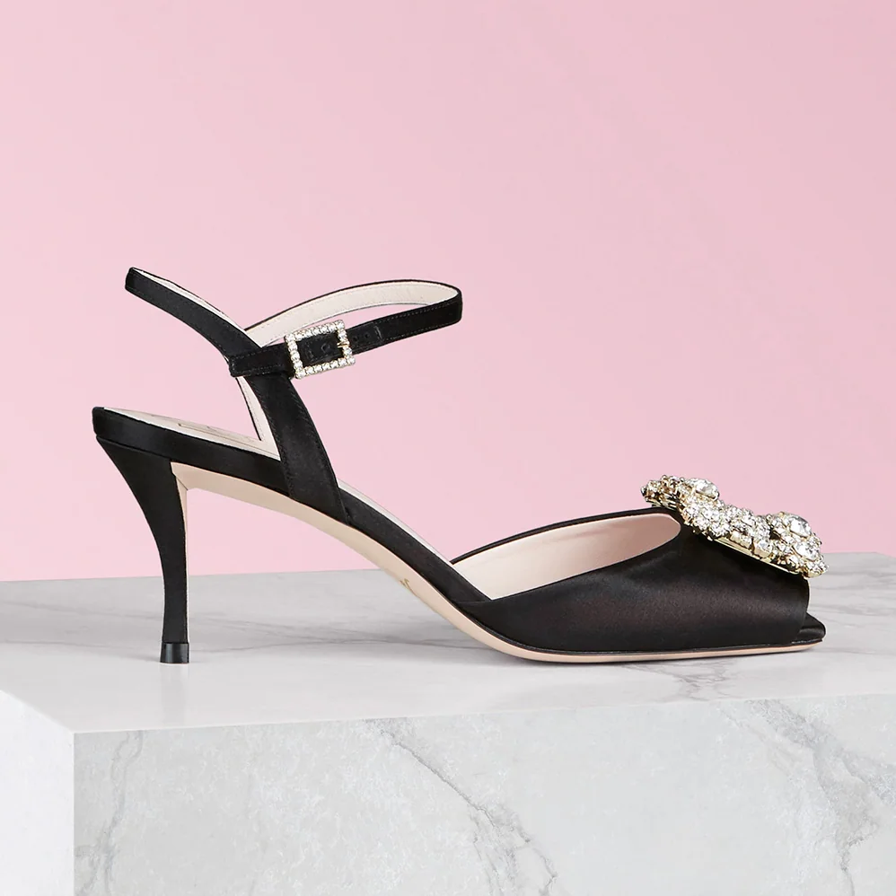 Roger Vivier Flower Strass Buckle Sandals in Satin for Women in Black
