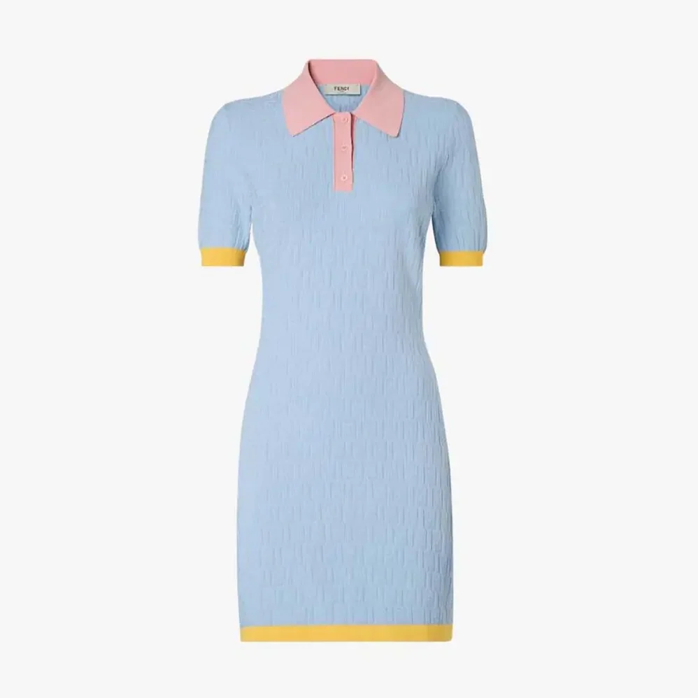 Fendi Blue FF Cotton and Silk Dress for Women Fendi Blue FF Cotton and Silk Dress for Women