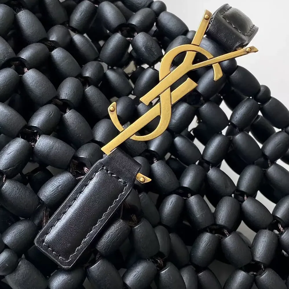 Saint Laurent YSL Le 5 À 7 In Wood Beads for Women in Black Saint Laurent YSL Le 5 À 7 In Wood Beads for Women in Black