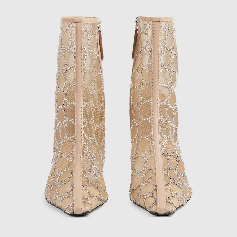 Gucci GG Mid in Heel Boots Rose Beige