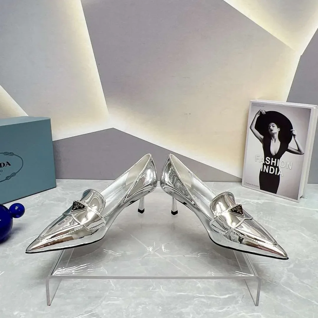 Prada Patent Pumps Silver