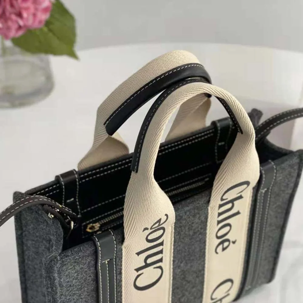 Chloe Small Woody Tote Bag with Strap for Women in Gray