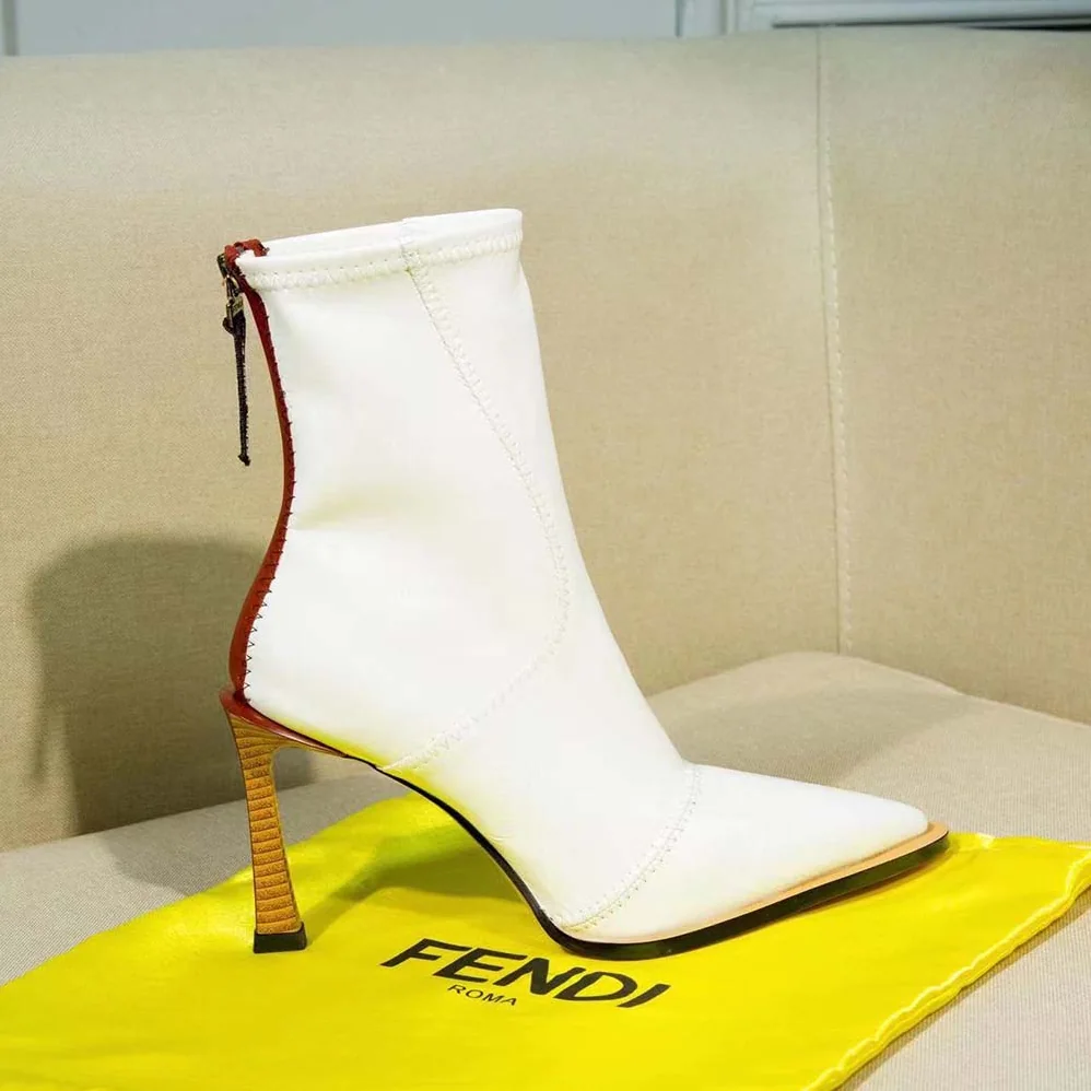 Fendi Biker Boots Glossy White Leather Biker Boots for Women