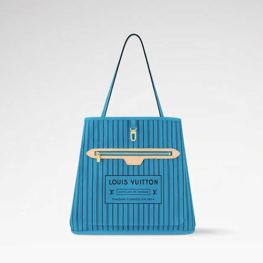 Louis Vuitton Neverfull Bandouliere Inside Out MM Tote Bag in Gaston Blue Gold Hardware