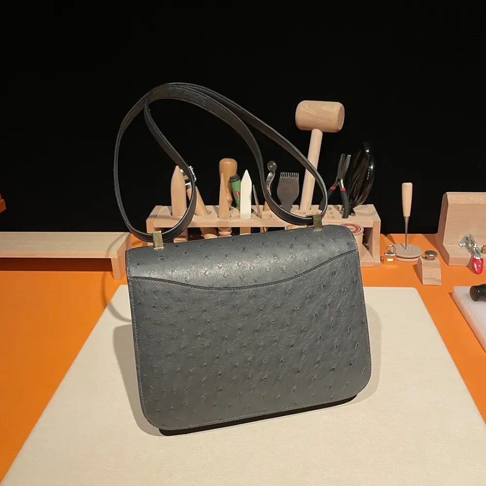 Hermes Constance 24 Bag Nata Ostrich Leather for Women in Silver/Gold