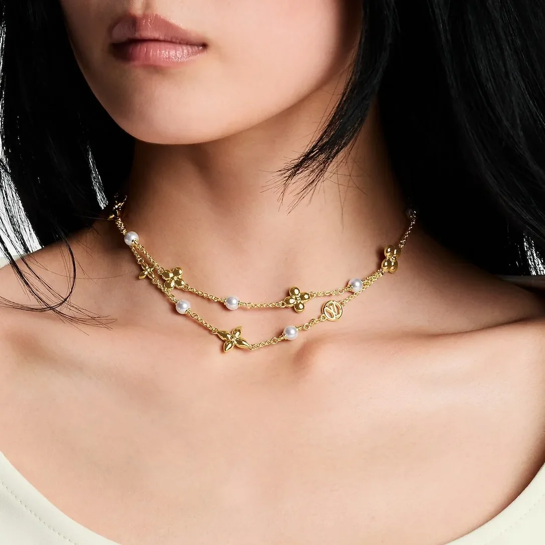 Louis Vuitton Pearl Constellations Necklace Gold Hardware