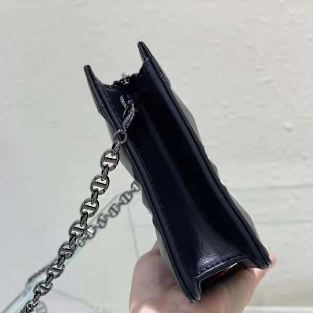 Dior Caro Zipped Pouch with Chain Black Macrocannage Calfskin with Diamond Motif for Women