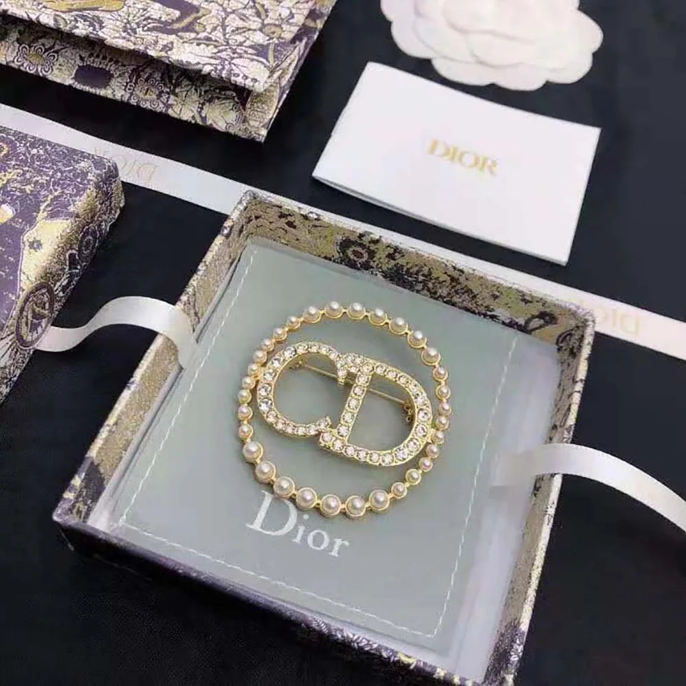 Dior Clair D Llune Brooch White Resin Pearls and White Crystals for Women