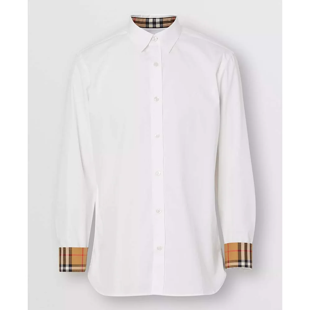Burberry Stretch Cotton Poplin Shirt for Men in White