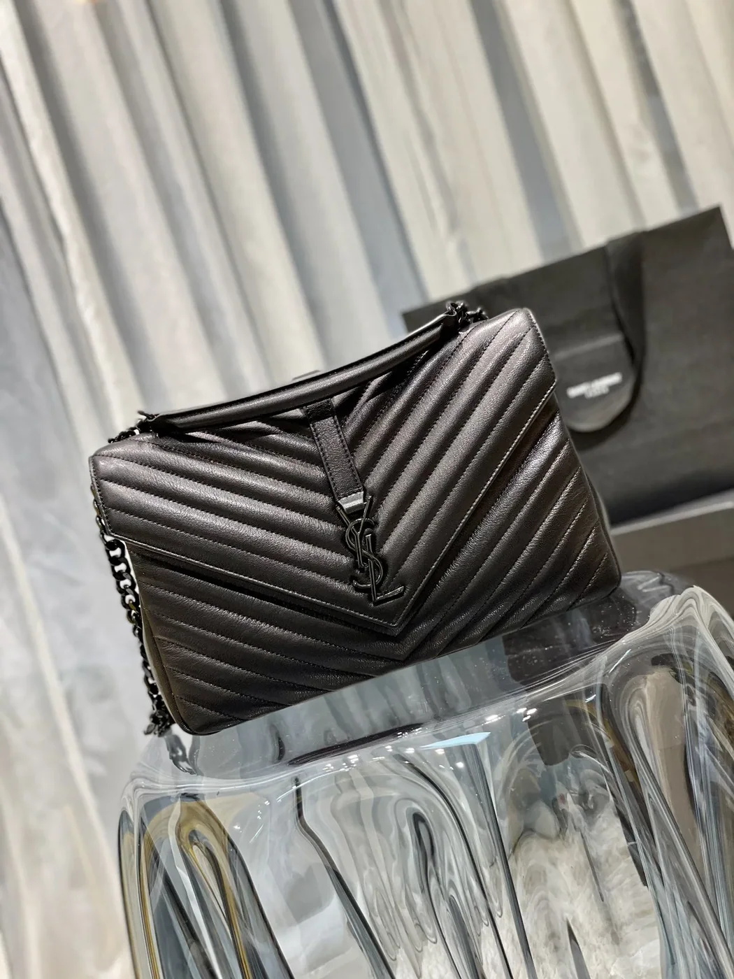 Saint Laurent College Large Chain Bag Black With Metal Toned Hardware in YSL Saint Laurent College Large Chain Bag Black With Metal Toned Hardware in YSL