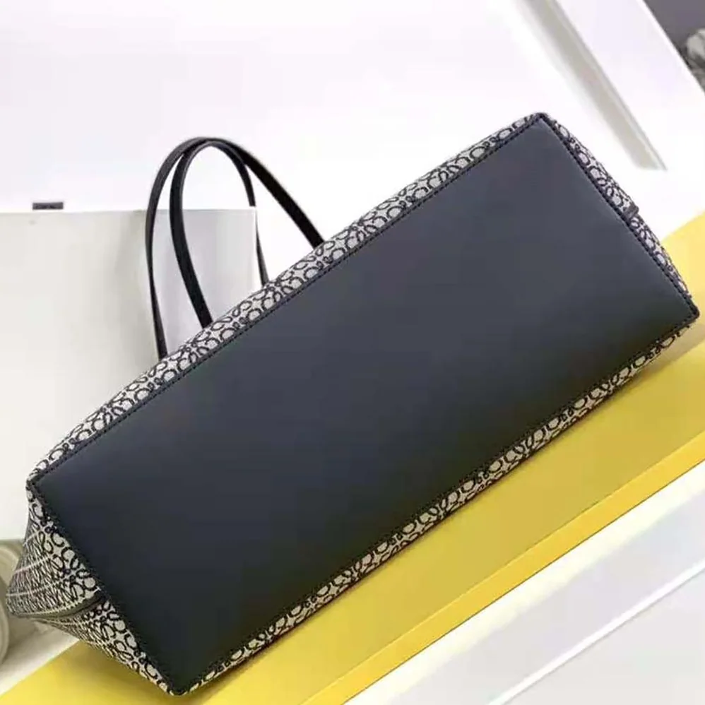 Loewe East West Tote Bag in Anagram Jacquard and Calfskin for Women in Black Loewe East West Tote Bag in Anagram Jacquard and Calfskin for Women in Black