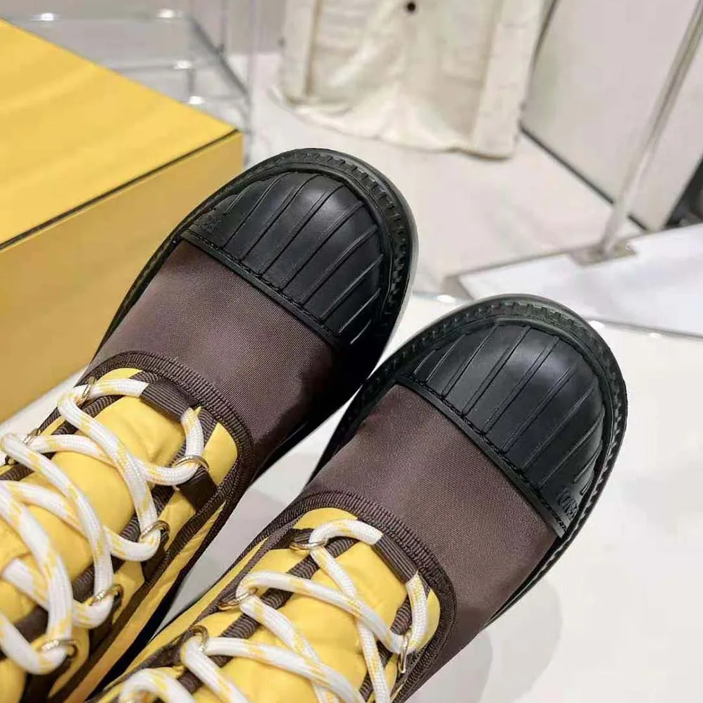 Fendi Domino Yellow Nylon Biker Boots for Women Fendi Domino Yellow Nylon Biker Boots for Women