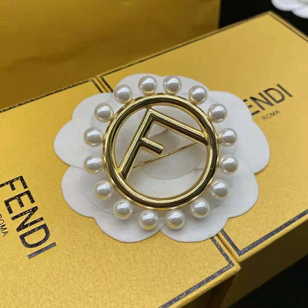Fendi F Is Fendi Brooch Gold Colored Brooch for Women Fendi F Is Fendi Brooch Gold Colored Brooch for Women