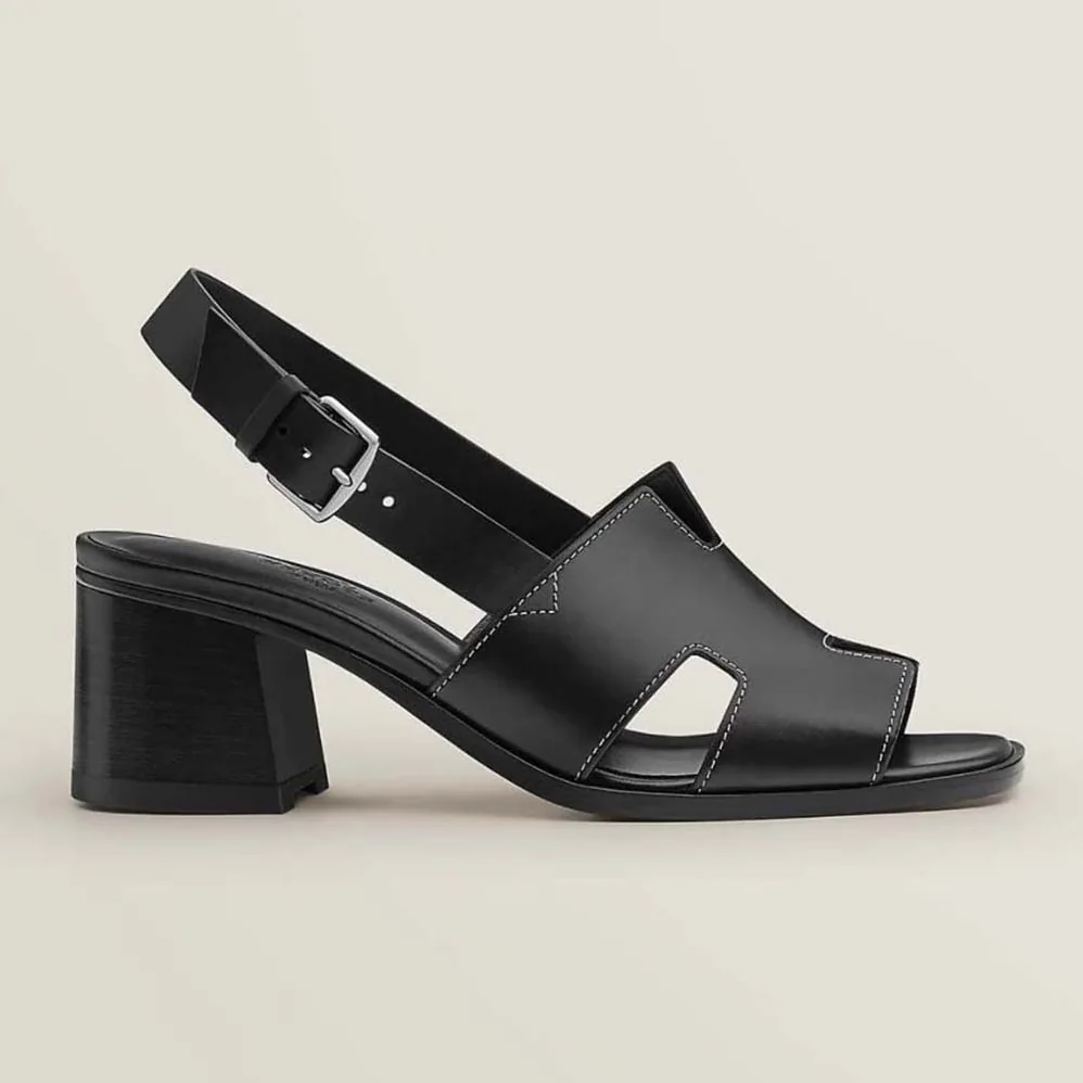 Hermes Elbe 60 Sandal in Calfskin Leather for Women in Black Hermes Elbe 60 Sandal in Calfskin Leather for Women in Black