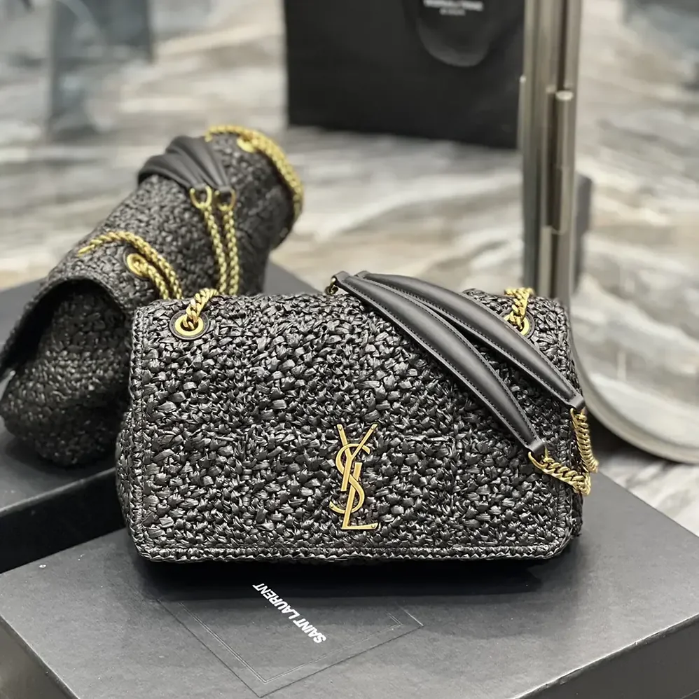 Saint Laurent YSL Jamie Medium in Raffia for Unisex in Black Saint Laurent YSL Jamie Medium in Raffia for Unisex in Black