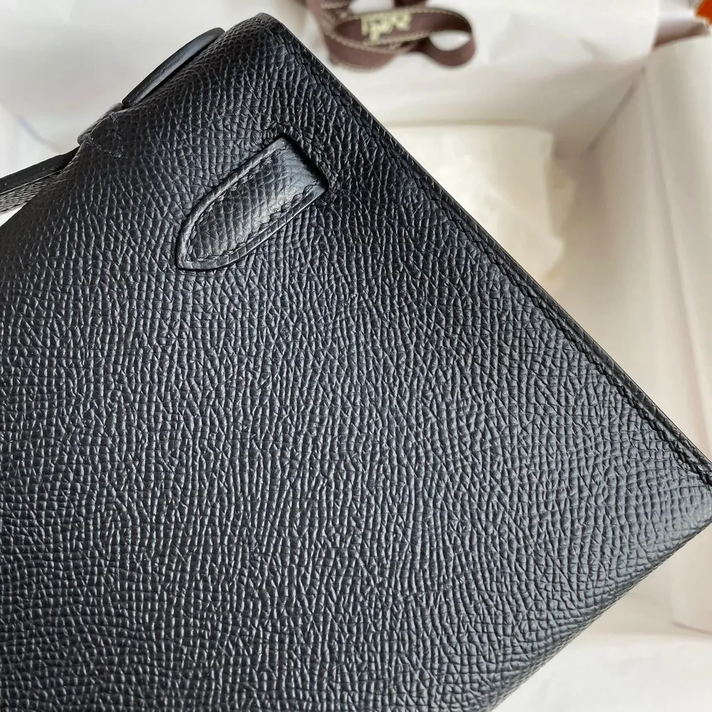 Hermes Kelly Pochette Top Handle Bag in Noir Epsom Gold Hardware Hermes Kelly Pochette Top Handle Bag in Noir Epsom Gold Hardware
