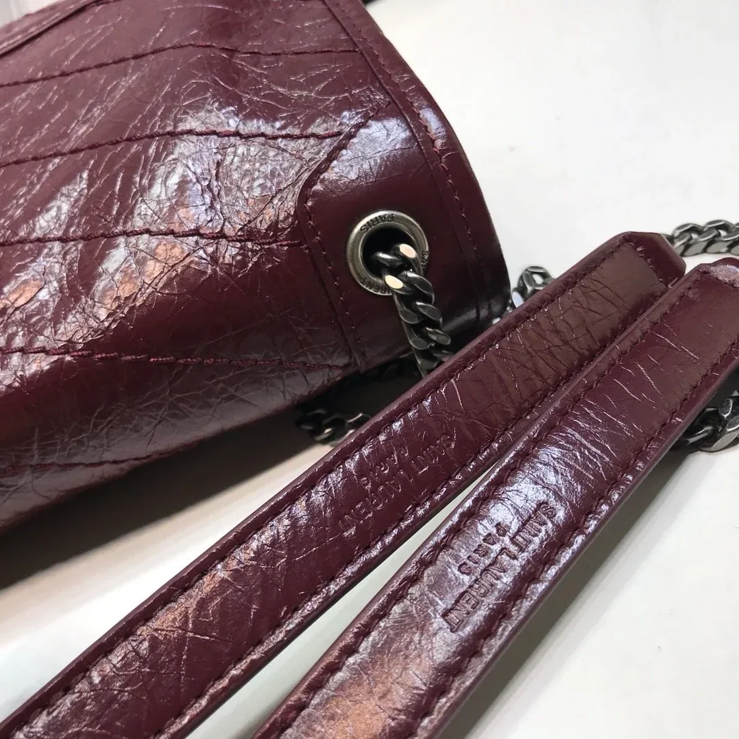 Saint Laurent Niki Baby Chain Bag In Crinkled Vintage Burgundy in YSL Saint Laurent Niki Baby Chain Bag In Crinkled Vintage Burgundy in YSL