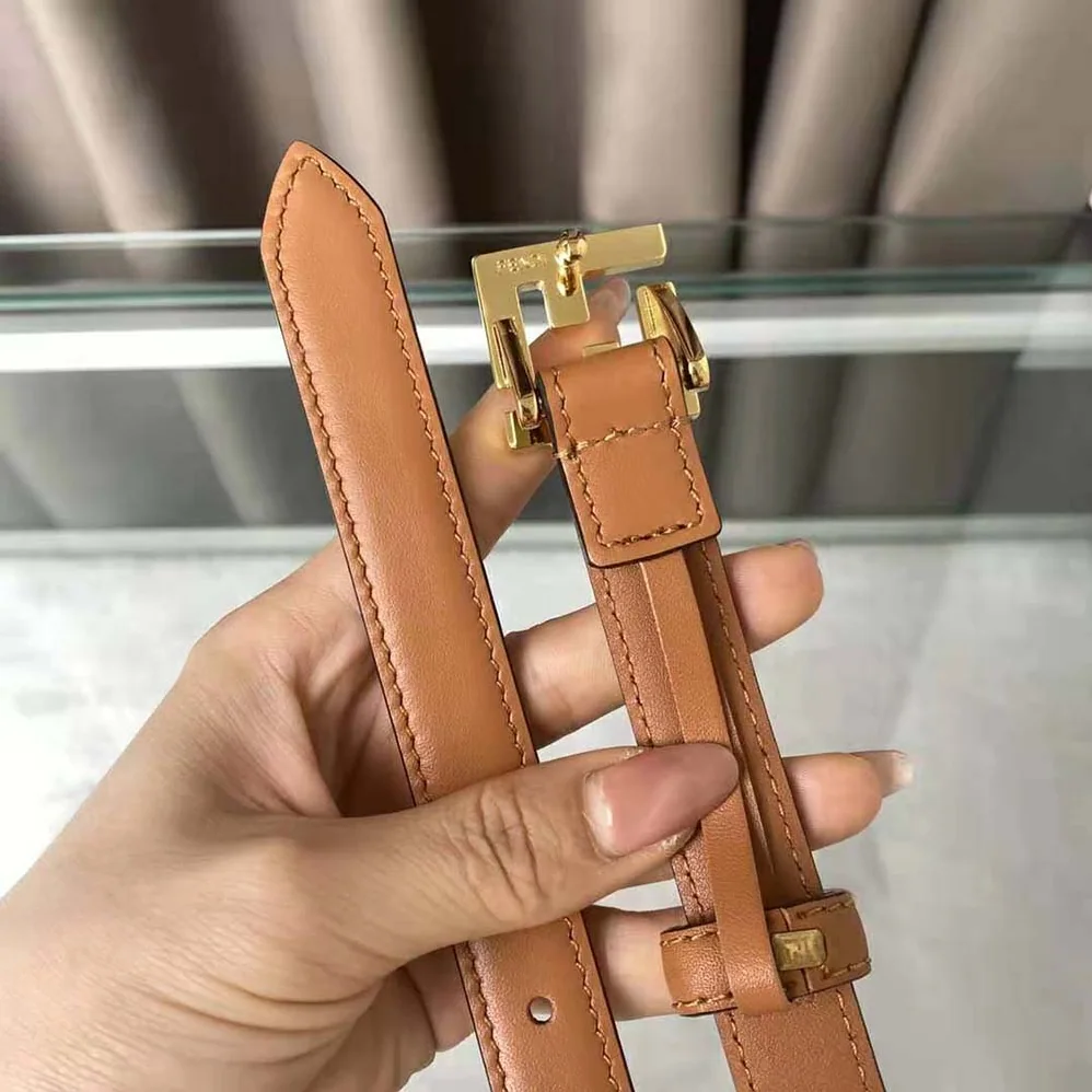 Fendi Thin Belt with Loop and FF Stud Buckle for Women in Brown Fendi Thin Belt with Loop and FF Stud Buckle for Women in Brown