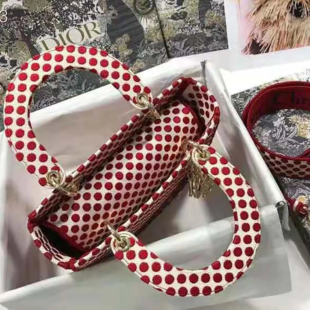 Dior Medium Lady D-Lite Dioramour Bag Red Dior Dots Embroidery Dior Medium Lady D-Lite Dioramour Bag Red Dior Dots Embroidery