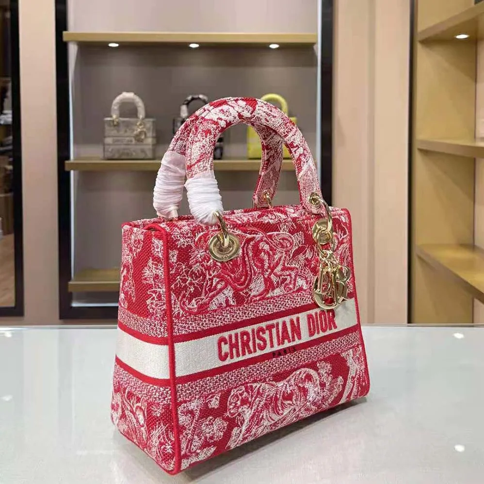 Dior Medium Lady D-Lite Bag Raspberry Toile de Jouy Reverse Embroidery for Women Dior Medium Lady D-Lite Bag Raspberry Toile de Jouy Reverse Embroidery for Women
