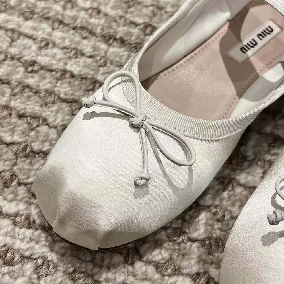 Miu Miu Satin Ballerinas with Knit Logo Label for Women in White