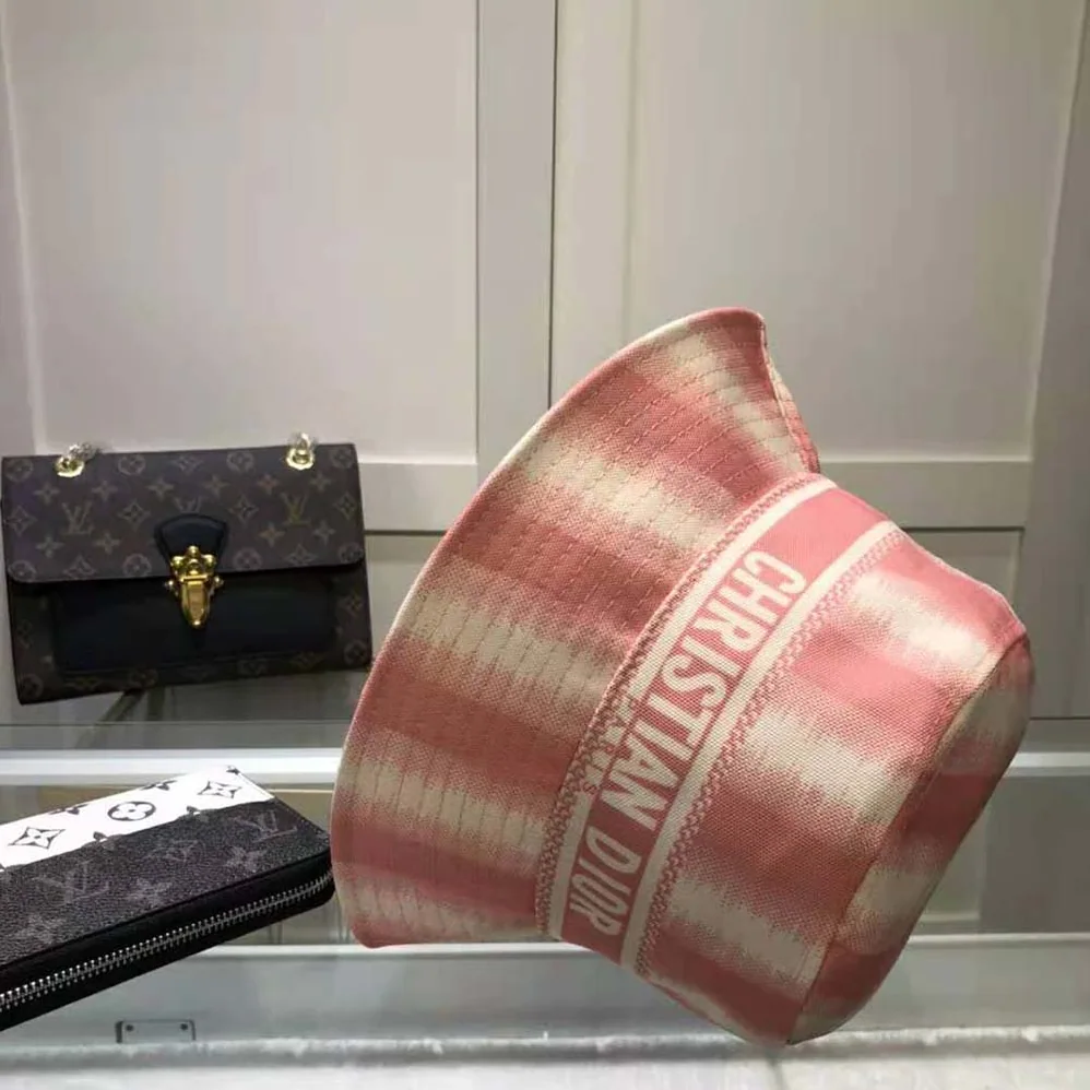 Dior D-stripes Small Brim Bucket Hat Pink Cotton for Women