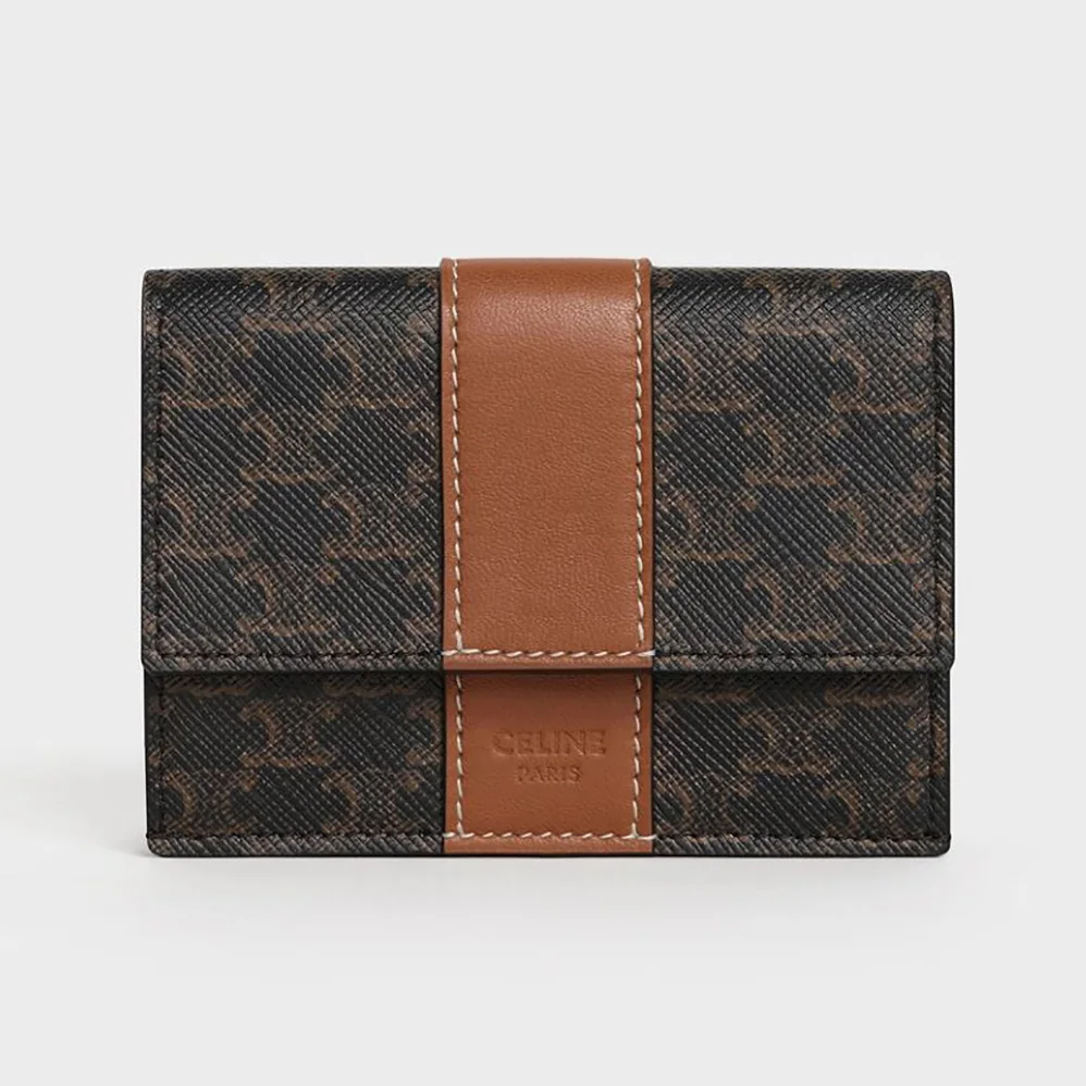 Celine Folded Compact Wallet in Triomphe Canvas and Lambskin for Women