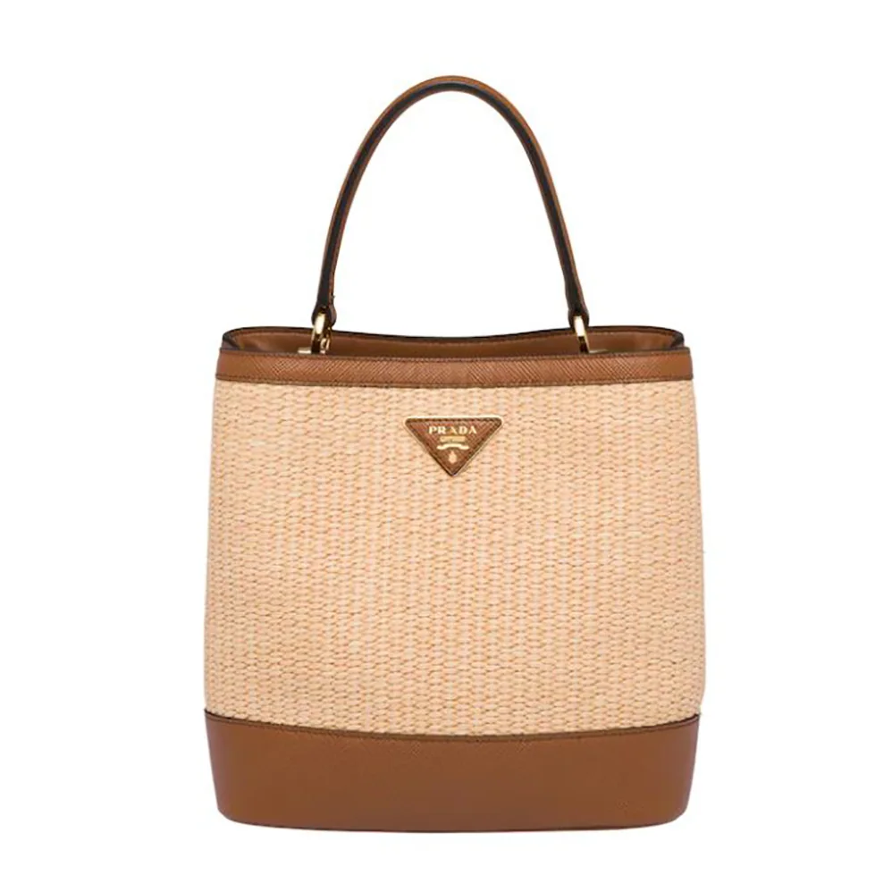 Prada Prada Panier Medium Straw Bag for Women in Brown Prada Prada Panier Medium Straw Bag for Women in Brown