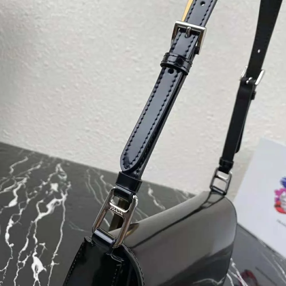 Prada Brushed Leather Shoulder Bag for Women in Black Prada Brushed Leather Shoulder Bag for Women in Black