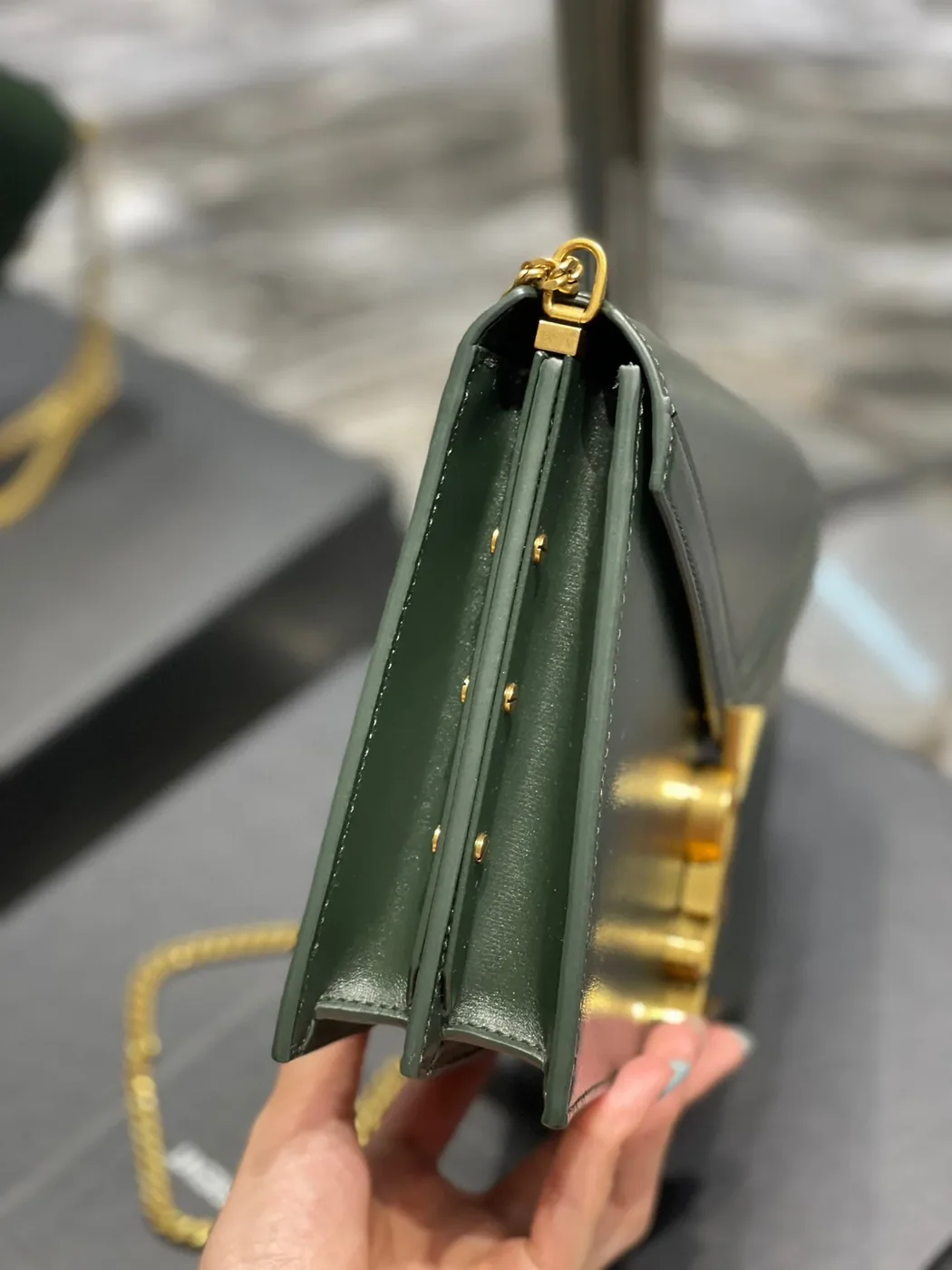 Saint Laurent Cassandra Medium Shoulder Bag in Green Gold Hardware Saint Laurent Cassandra Medium Shoulder Bag in Green Gold Hardware
