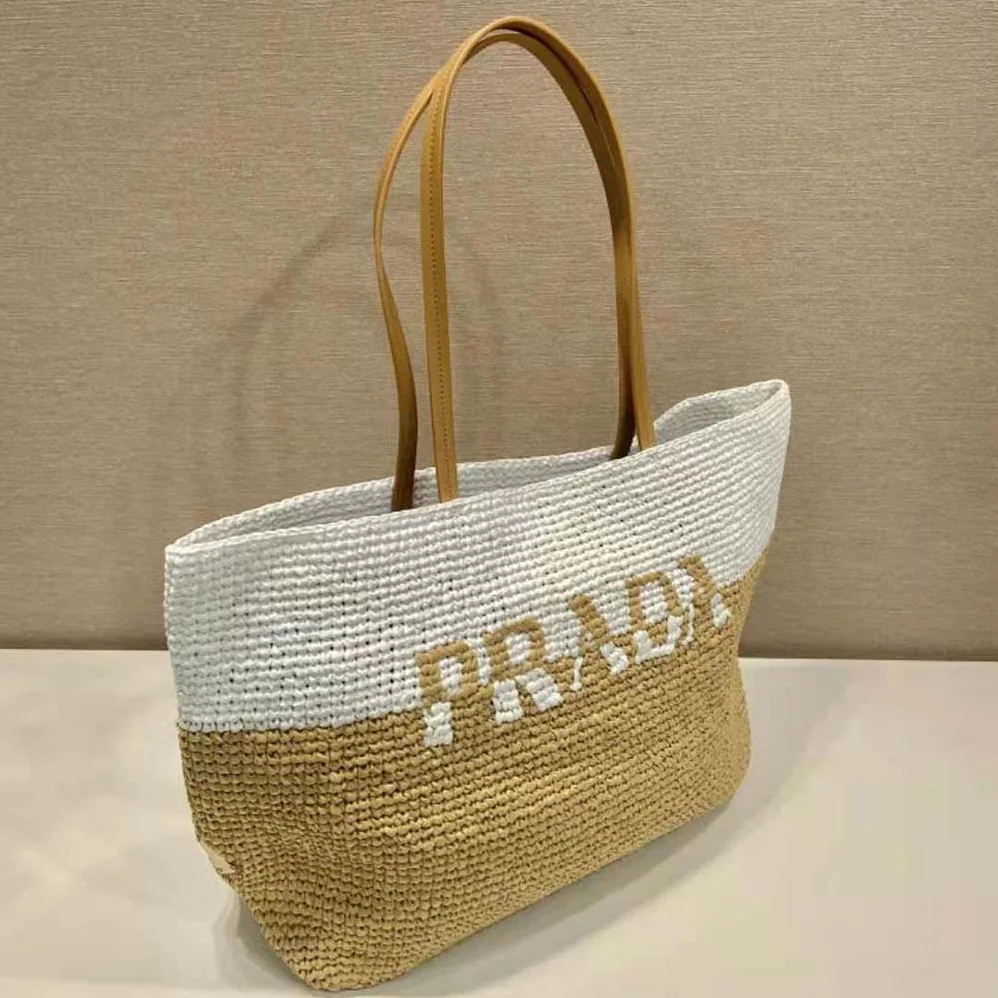 Prada Crochet and Leather Tote Bag for Women Prada Crochet and Leather Tote Bag for Women